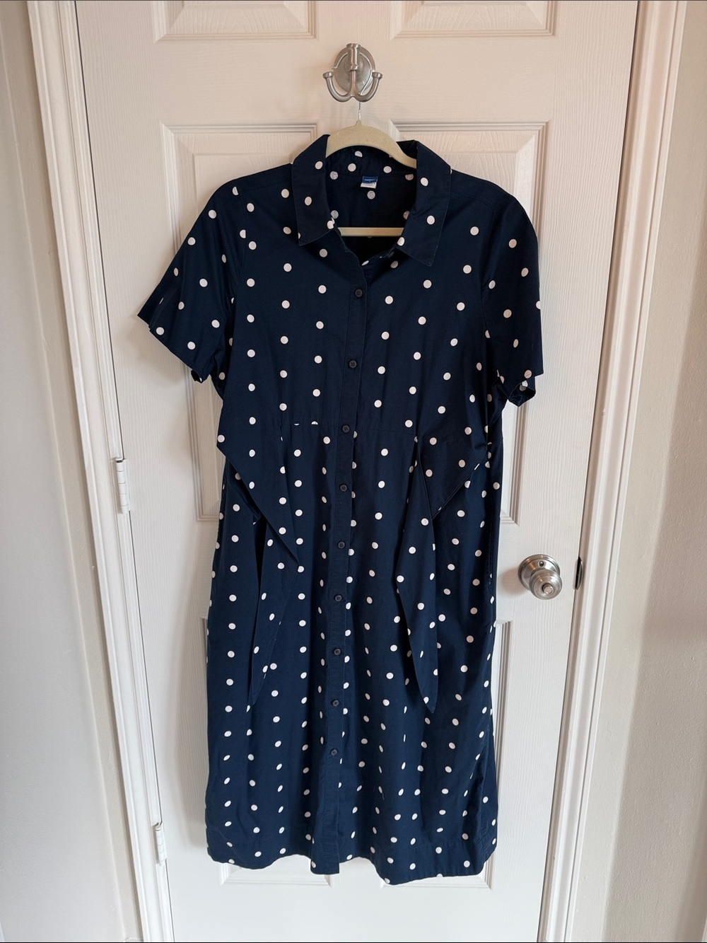 Old Navy Maternity Navy and White Polka Dot Button-Front Midi Dress